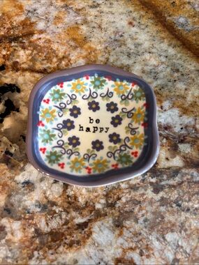 Natural Life Be Happy Floral Trinket Dish